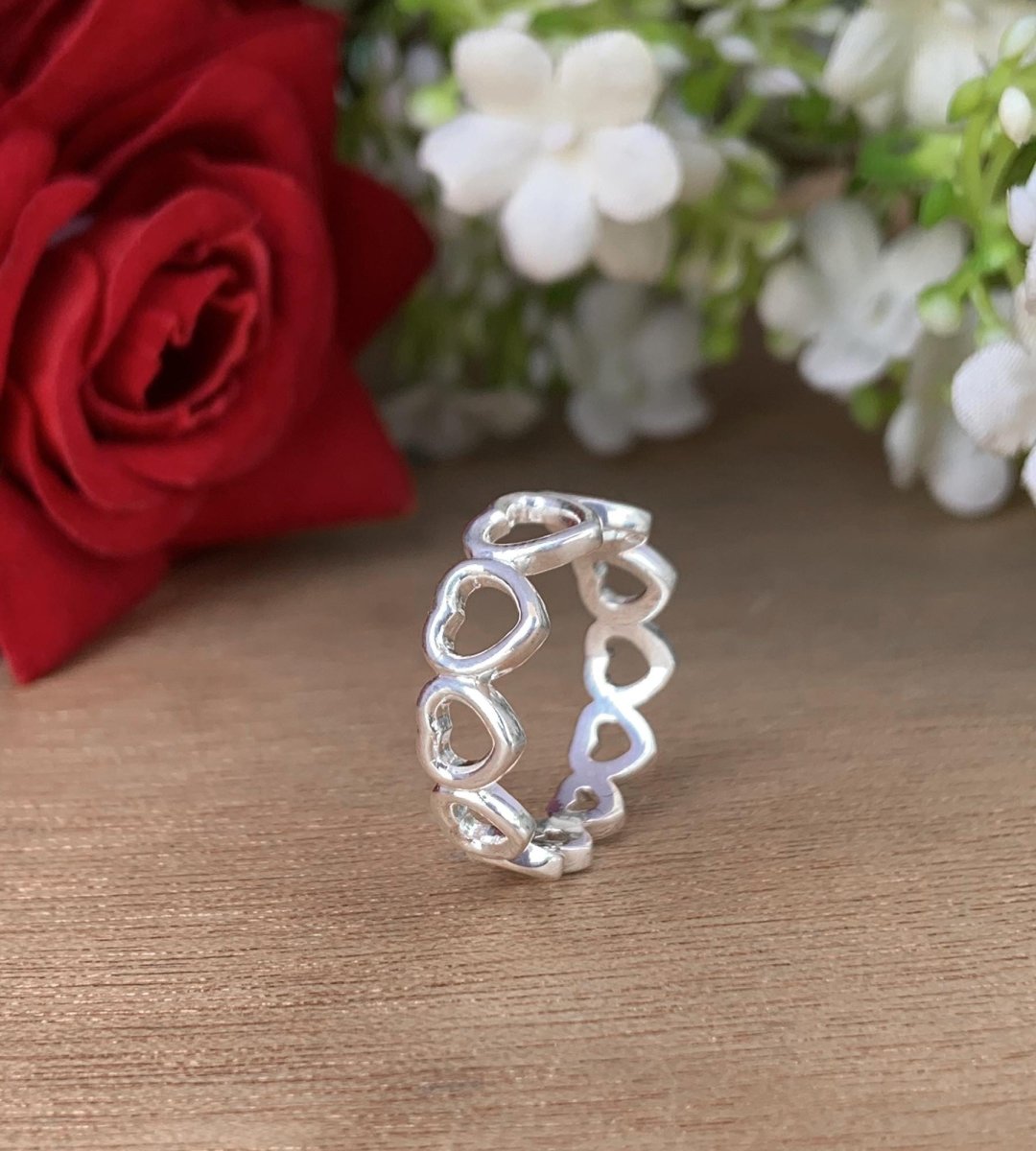 Eternity Heart Love Ring, Minimalist Silver Gold Promise Band, Stacking Gift for Her - BeadsBoatInc