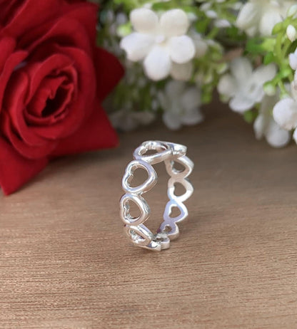 Eternity Heart Love Ring, Minimalist Silver Gold Promise Band, Stacking Gift for Her - BeadsBoatInc