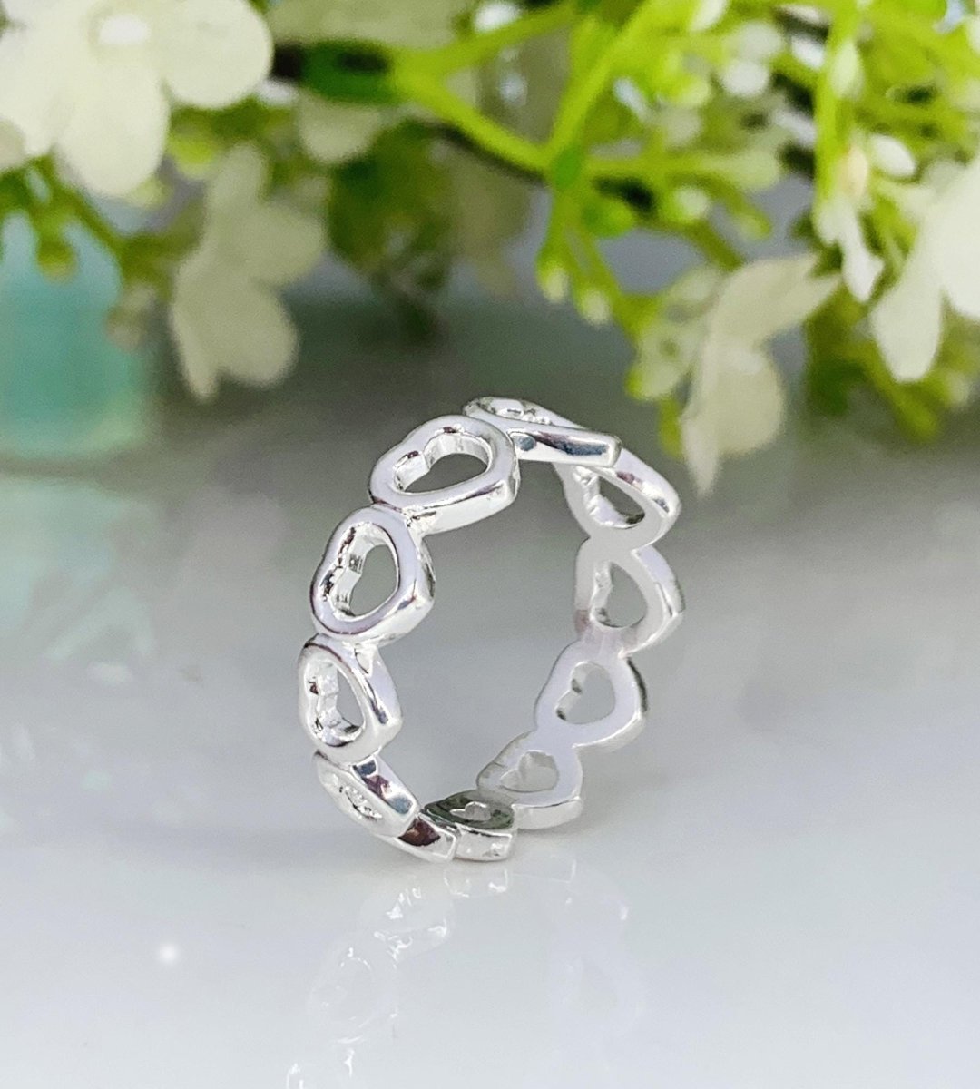 Eternity Heart Love Ring, Minimalist Silver Gold Promise Band, Stacking Gift for Her - BeadsBoatInc