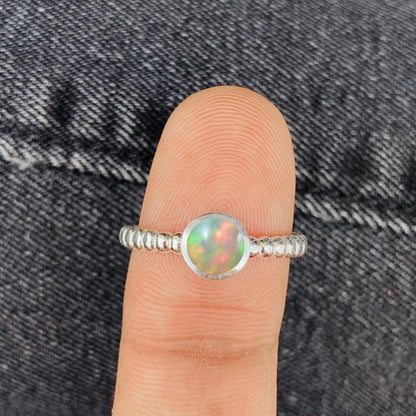 Ethiopian Opal Ball Dainty Stacking Ring - Birthday Gift - BeadsBoatInc