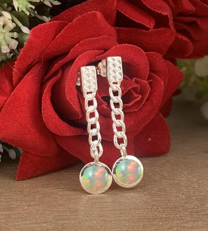 Ethiopian Opal Minimalist Dangle Earrings - Gold Plated 925 Sterling Silver Jewelry - BeadsBoatInc