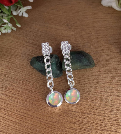 Ethiopian Opal Minimalist Dangle Earrings - Gold Plated 925 Sterling Silver Jewelry - BeadsBoatInc