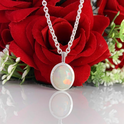 Ethiopian Opal Necklace – Oval Sterling Silver Pendant - BeadsBoatInc