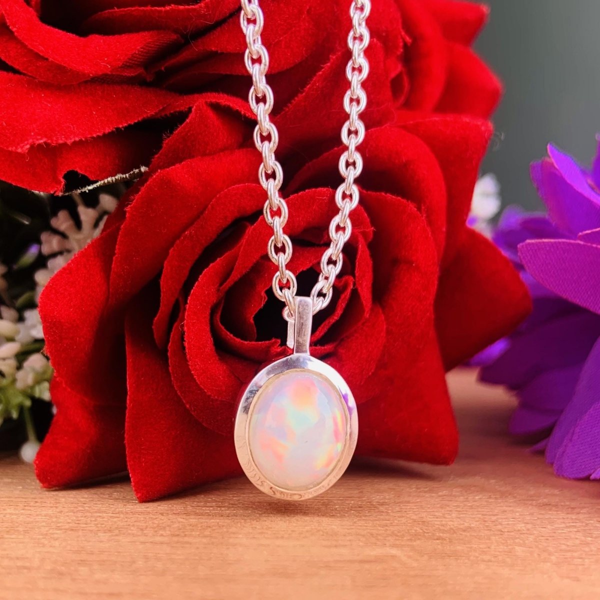 Ethiopian Opal Necklace – Oval Sterling Silver Pendant - BeadsBoatInc