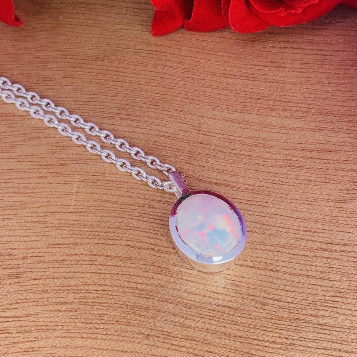 Ethiopian Opal Necklace – Oval Sterling Silver Pendant - BeadsBoatInc