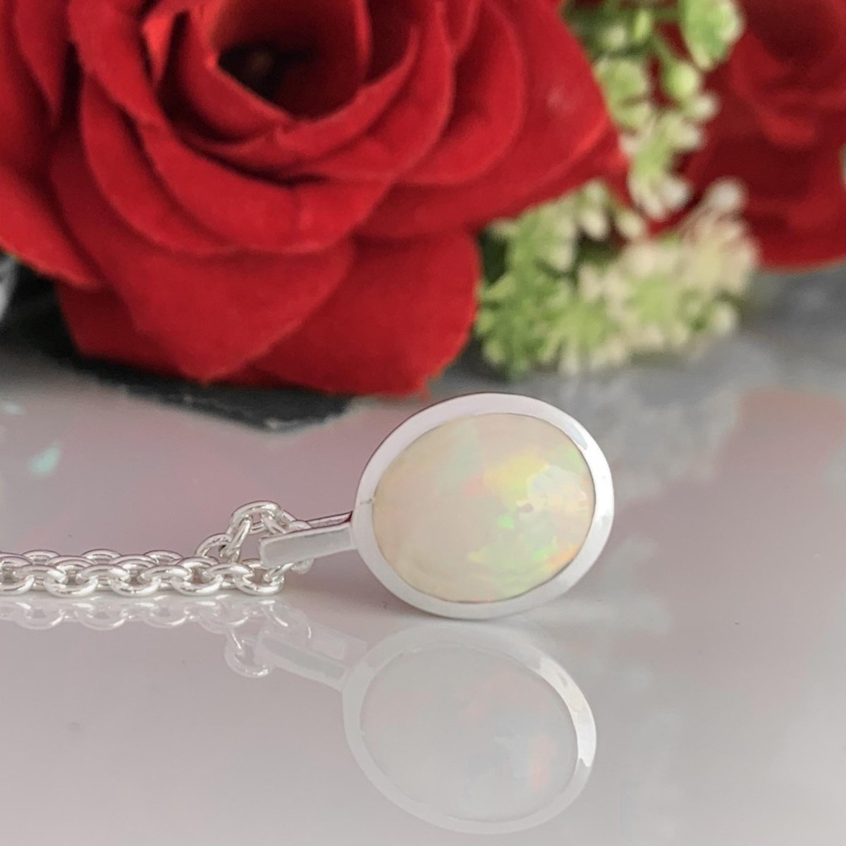 Ethiopian Opal Necklace – Oval Sterling Silver Pendant - BeadsBoatInc
