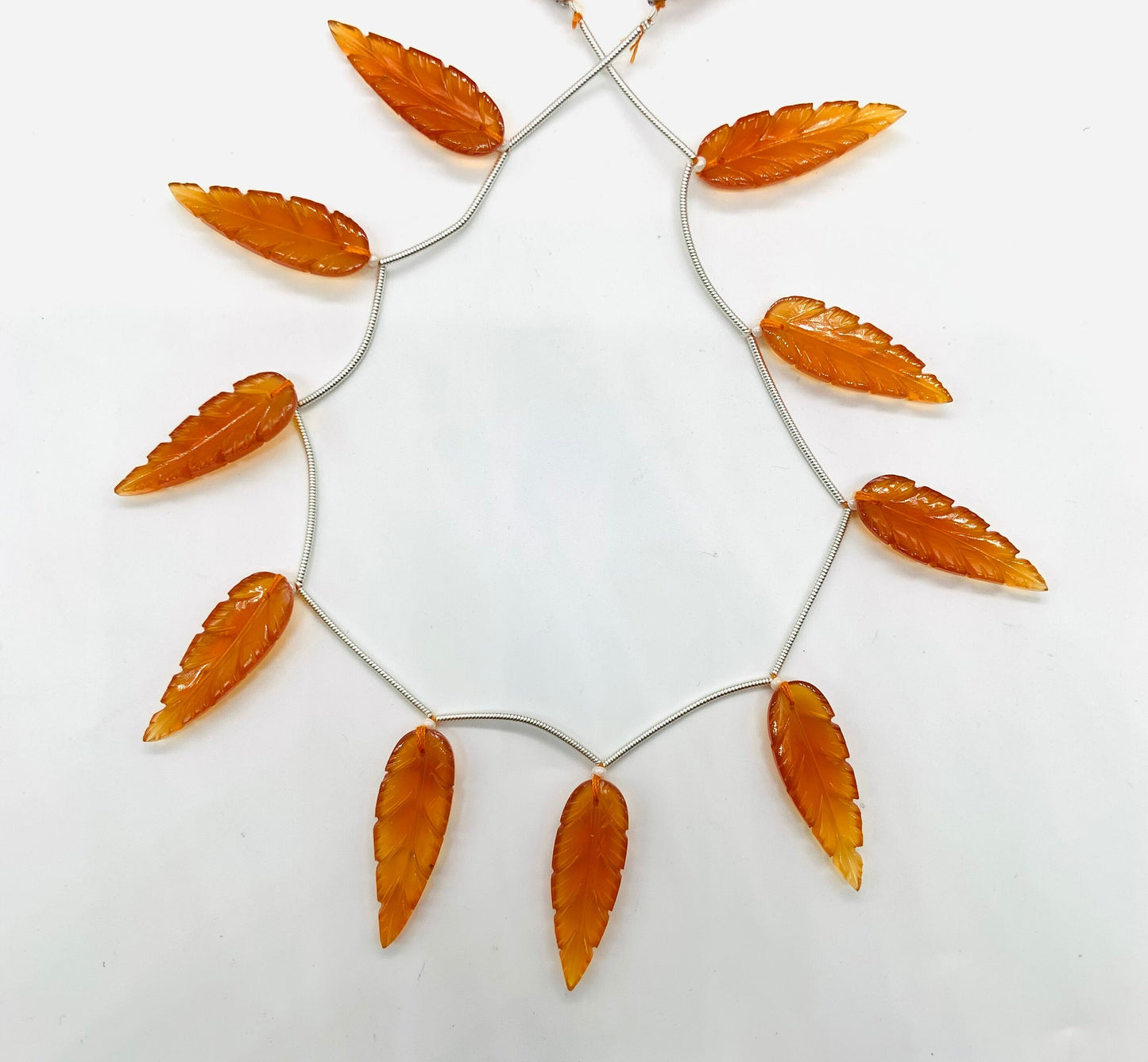 Orange Onyx 10 Pieces Leaf Shape Carved Gemstone Beads 30x10x4mm