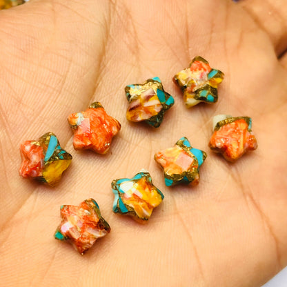 2 Pieces Spiny Oyster Copper Turquoise Faceted Star Shape Gemstone, Size 10mm, Loose Gemstone For Jewelry Making, SKU-BBI135