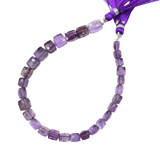 Natural Pink Amethyst Cube Beads - Faceted Gemstone Strand 8"