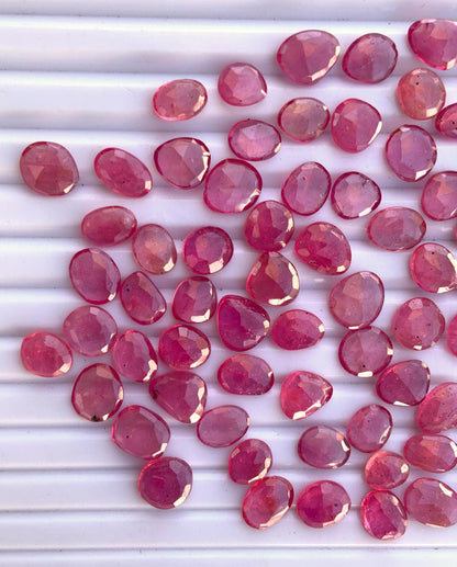 10 Pieces Natural Ruby Rose Cut Slices Cabochons, Faceted Ruby Rose Cut Flat Back Cabochons, Rose Cut Loose Gemstone, Ruby Gemstone Slices