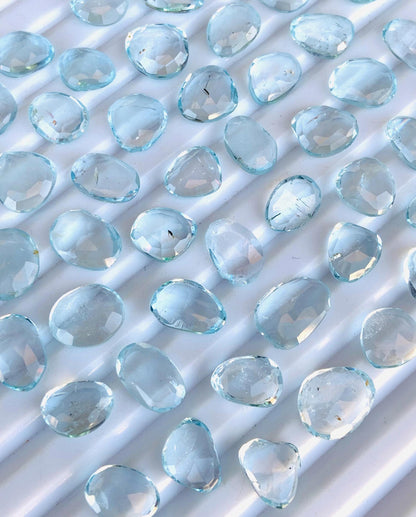 Natural Blue Topaz Rose Cut Slices Cabochons Faceted Rose Cut Flat Back Cabochons, Rose Cut Loose Gemstone, Blue Topaz Gemstone Slices Cut