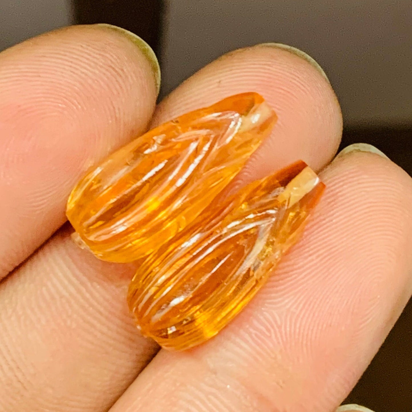 1 Pair Natural Citrine Hand Carved Drop Shape Briolette Beads, Handmade Matching Pair beads, Earring Making Gemstone Size - 20X9mm