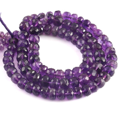 Natural Amethyst Faceted Rondelle Gemstone Beads 18" Strand