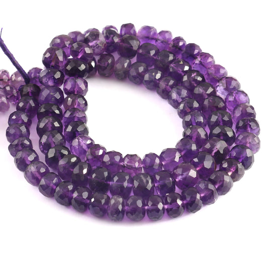 Natural Amethyst Faceted Rondelle Gemstone Beads 18" Strand