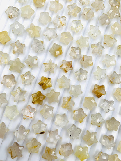 2 Pieces Natural Golden Rutile Hand Carved Star Shape Briolette's, Star Shape Gemstone For Jewelry, Size 10 mm, SKU-BBI104