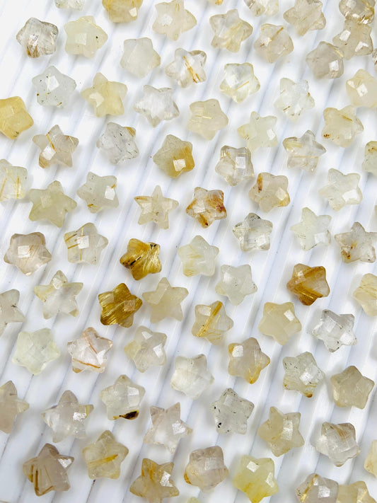 2 Pieces Natural Golden Rutile Hand Carved Star Shape Briolette's, Star Shape Gemstone For Jewelry, Size 10 mm, SKU-BBI104