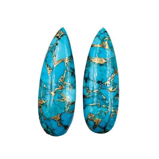 1 Pair Copper Turquoise Smooth Long Pear Shape Gemstone, Size 10x30mm, Matching Pair Briolette, Earring Making Gemstone, , SKU - BBI345