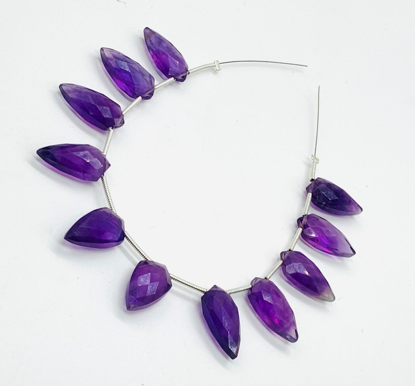 11 Pcs Natural Amethyst Checker Cut Briolette Beads - Side Drill Gemstone Beads for Jewelry Making”