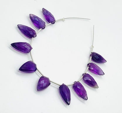 11 Pcs Natural Amethyst Checker Cut Briolette Beads - Side Drill Gemstone Beads for Jewelry Making”
