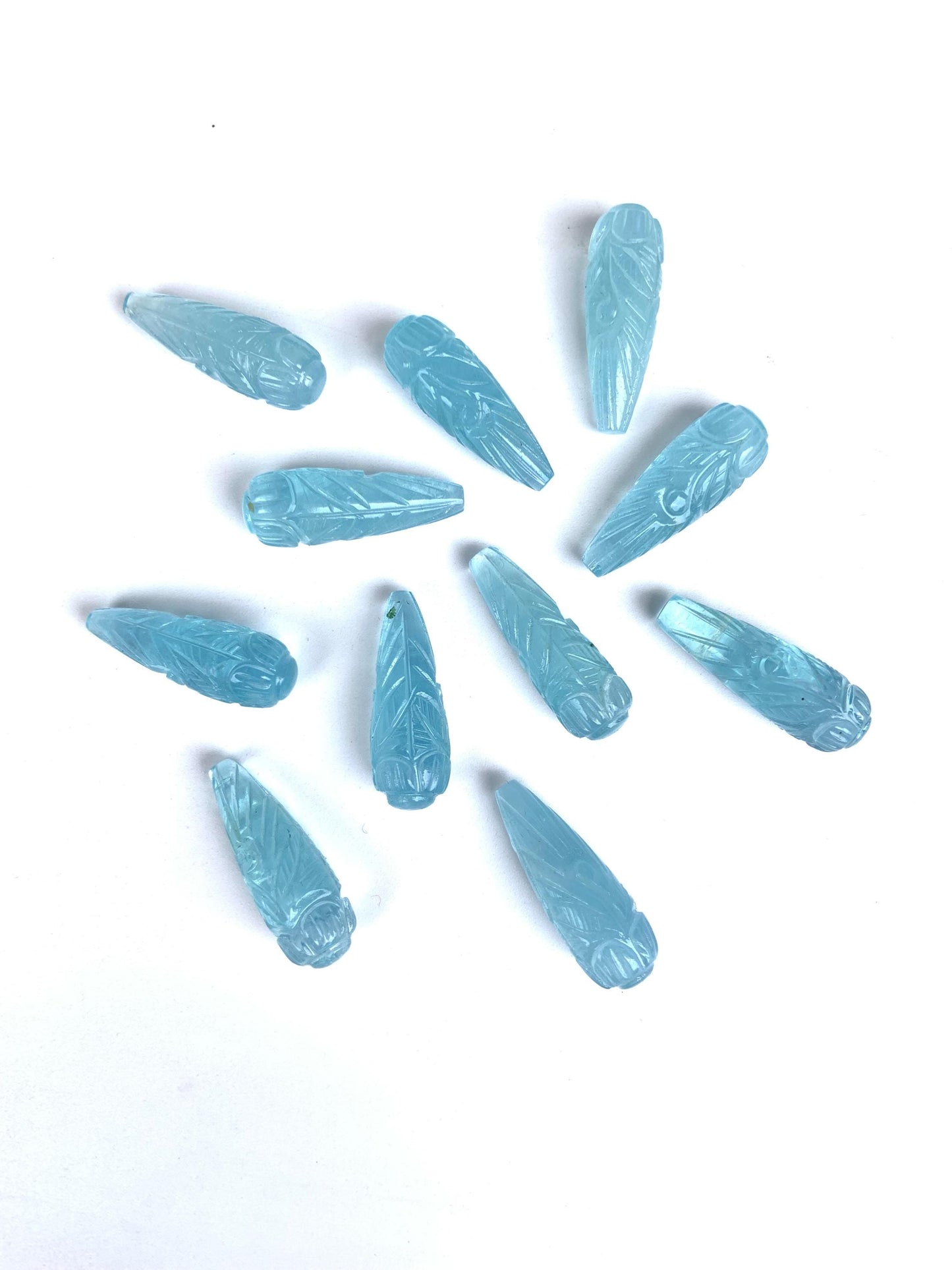 1 Pair Natural Aquamarine Hand Carved Drop Shape Briolette Beads, Handmade Matching Pair beads, Earring Making Gemstone Size - 9x26mm