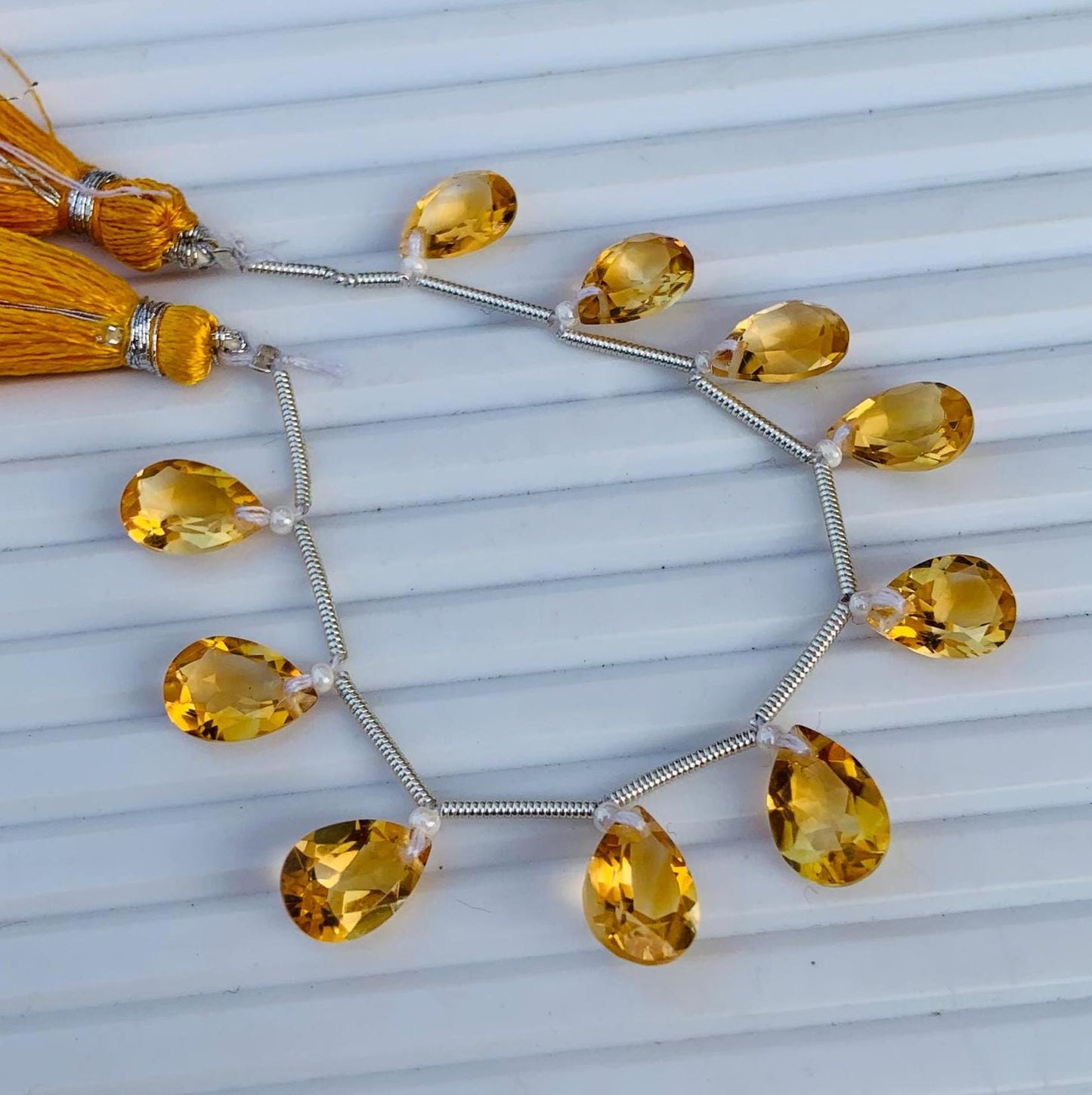 10 Pcs Natural Citrine Faceted Pear Cut Beads 7x10mm | Face Drill Gemstone for Earrings