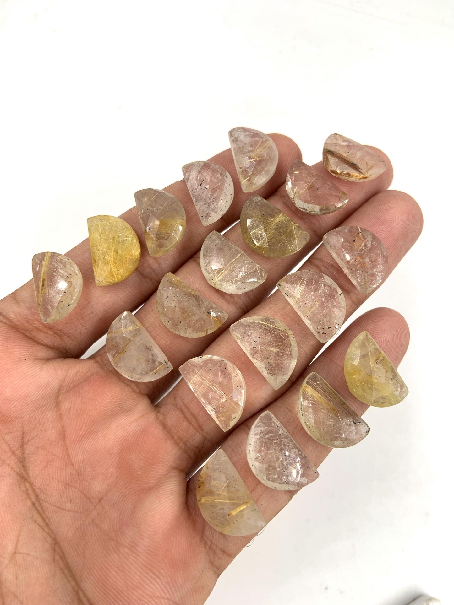 2 Pieces Natural Golden rutile gemstone, Half Moon D - shape gemstone, Earring Components natural gemstone, Half moon gemstone, size 10x16mm