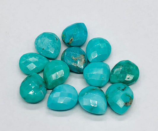 Natural Arizona Turquoise Faceted Pear Shape Gemstone, Size 10x12mm, Matching Pair Briolette, Earring Making Gemstone BBI1050