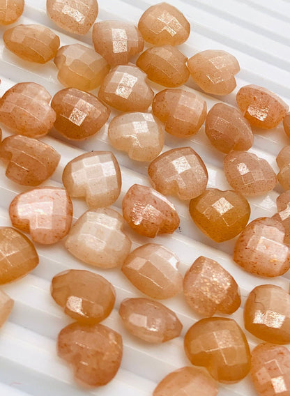 Premium Peach Moonstone Faceted Carved Heart Shape Loose Gemstone Beads, Carved Heart Shape Gemstone Briolette Gemstone Beads For Women 10mm