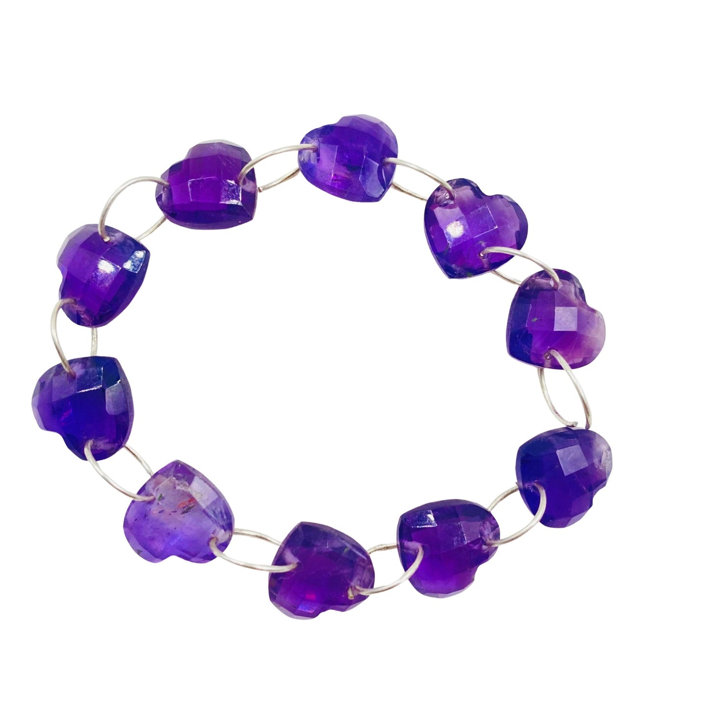 Natural Amethyst Faceted Carved Heart Gemstone Beads 10 Pcs