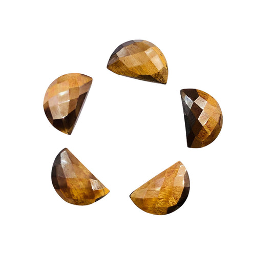 2 Pieces Natural Tiger Eye Faceted Semi Circle Shape Gemstone, Size 10x16mm, Half Moon Gemstone Briolette, Making Jewelry, SKU-BBI231