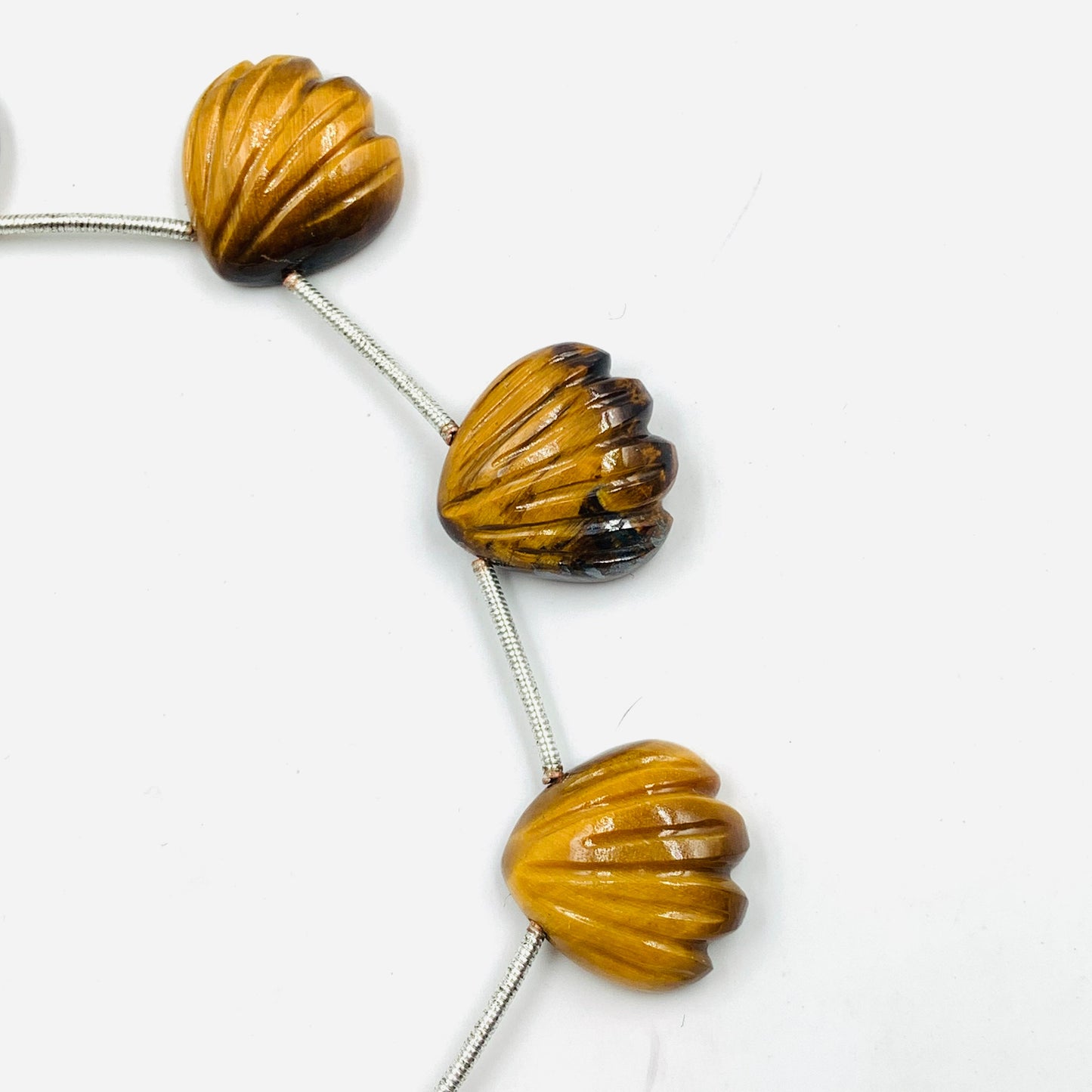 8 pcs Natural Tiger Eye Carved Fan shape Gemstone Briolette Side Drill Beads | Beads For Jewelry | Wholesale Gemstone beads BBI857