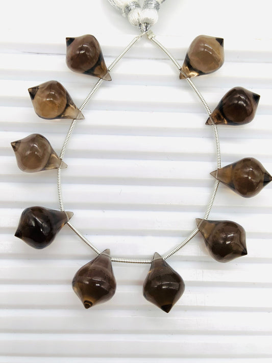 10 Pieces Natural Smoky Quartz Trolleite Slanted Smooth Gemstone Beads Size 12x17mm Trolleite for Jewelry Making.