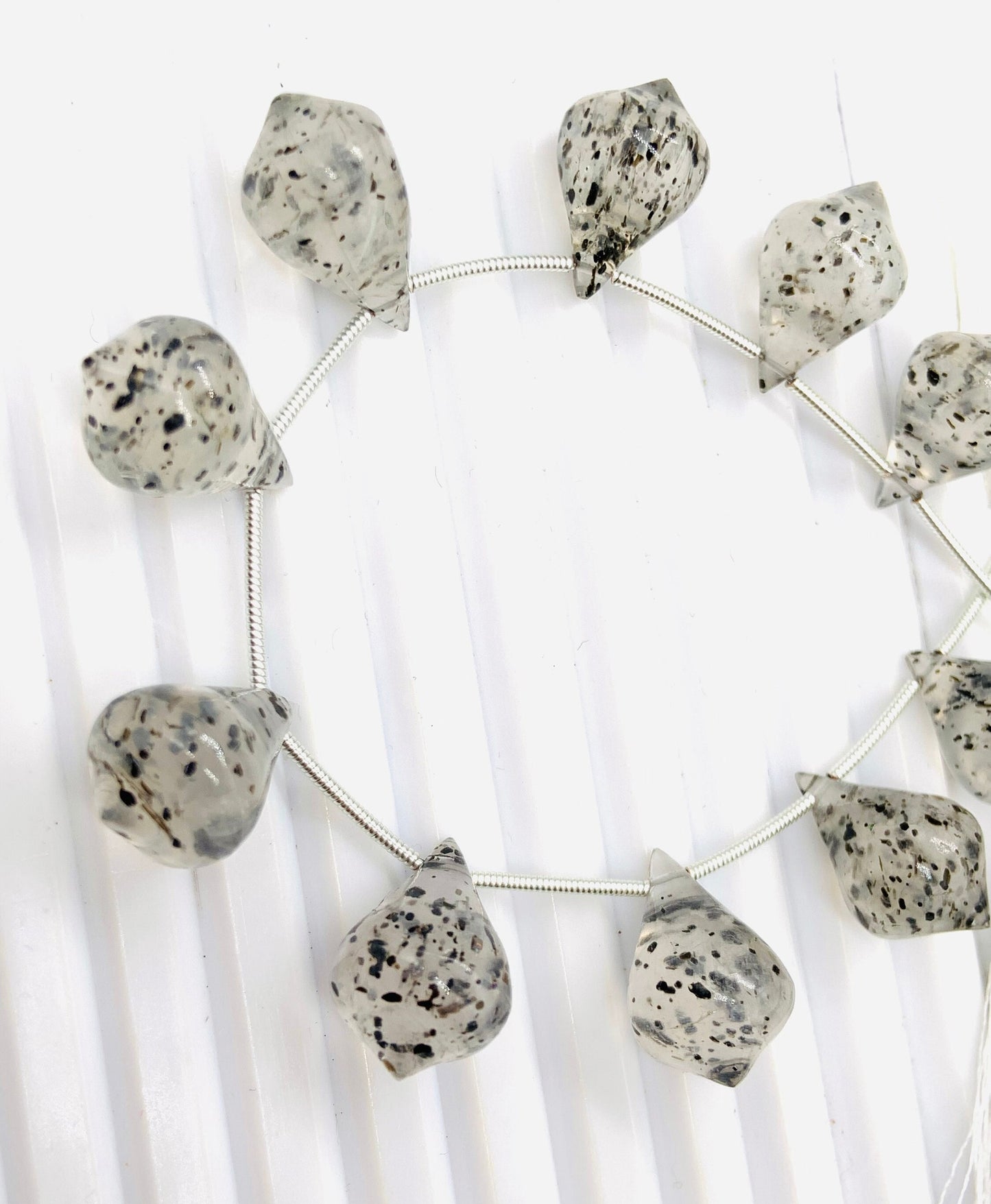 10 Pieces Natural Black Dot Quartz Trolleite Slanted Smooth Gemstone Beads Size 12x17mm Trolleite for Jewelry Making.