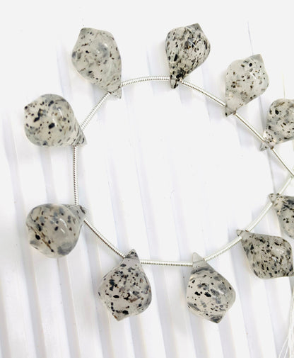 10 Pieces Natural Black Dot Quartz Trolleite Slanted Smooth Gemstone Beads Size 12x17mm Trolleite for Jewelry Making.