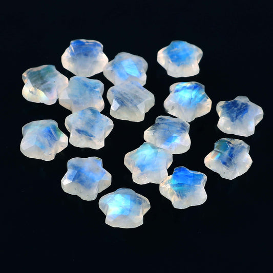 AAA Quality Natural Rainbow Moonstone Blue Flash Hand Carved Star Shape Briolettes, Carved Star Loose Gemstone Star Shape Briolettes 10mm