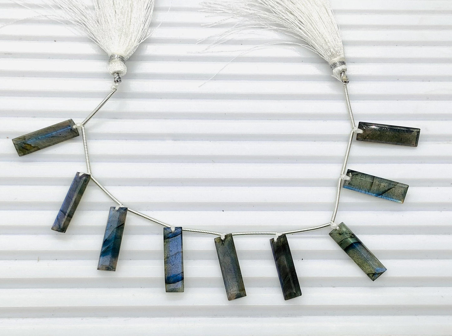 AAA Labradorite Faceted Baguette Step Cut Gemstone Beads 10 Pcs