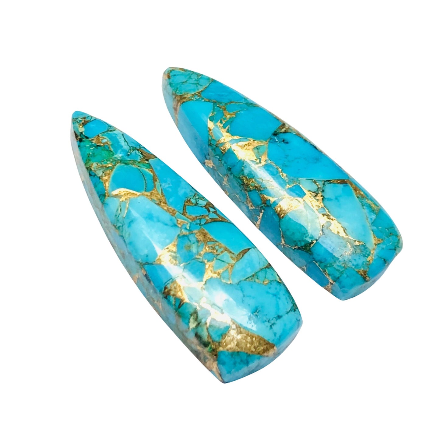 1 Pair Copper Turquoise Smooth Long Trillion Gemstone, Size 10x31mm, Matching Pair Briolette, Earring Making Gemstone , SKU - BBI274
