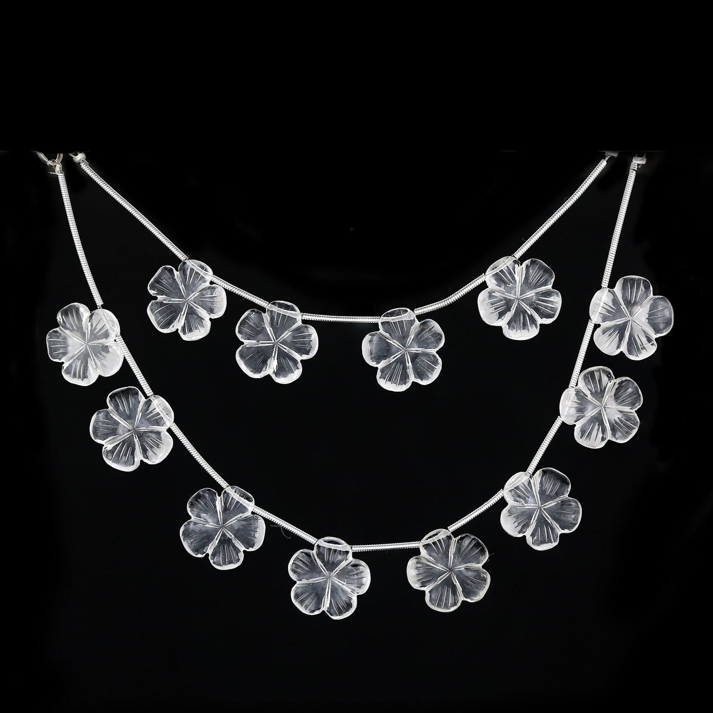 4 Pcs Natural Crystal Quartz Carved Flower shape Briolette Side Drill Beads ,Crystal Quartz Flower Shape Gemstone beads, clear quartz flower