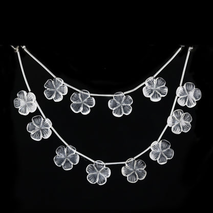 4 Pcs Natural Crystal Quartz Carved Flower shape Briolette Side Drill Beads ,Crystal Quartz Flower Shape Gemstone beads, clear quartz flower