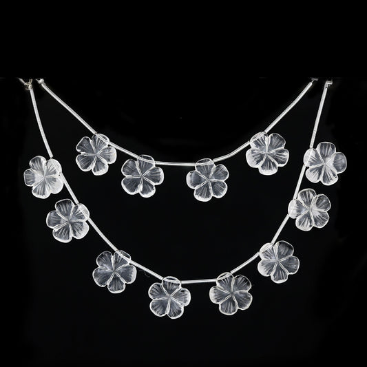 4 Pcs Natural Crystal Quartz Carved Flower shape Briolette Side Drill Beads ,Crystal Quartz Flower Shape Gemstone beads, clear quartz flower