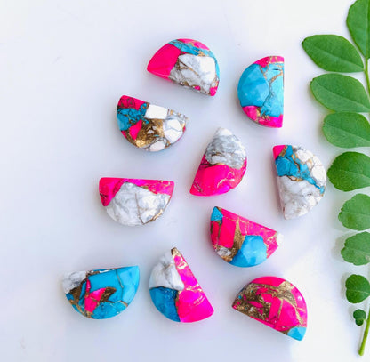 Natural Pink turquoise Gemstone Beads, Faceted Half Moon "D Shape Beads, Carving Gemstone, Size 10x16 mm, Loose Beads For Jewelry making
