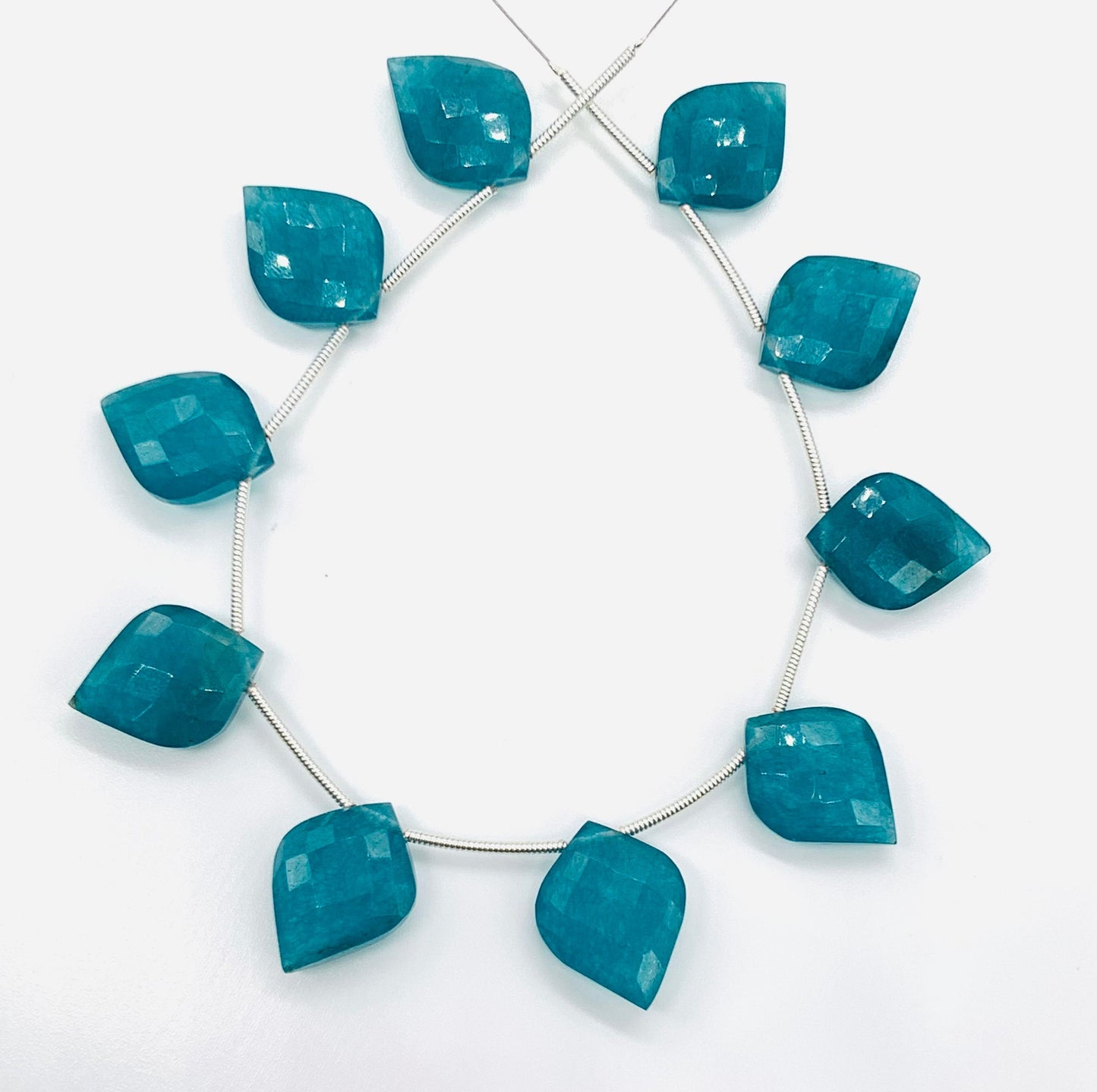 10 Pieces Natural Teal Quartzite Carved Fancy Cut Shape Gemstone Briolette Side Drill Beads Line | Faceted Gemstone Beads. BBI1033