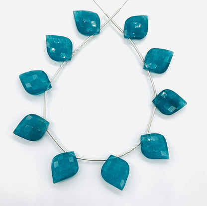 10 Pieces Natural Teal Quartzite Carved Fancy Cut Shape Gemstone Briolette Side Drill Beads Line | Faceted Gemstone Beads. BBI1033