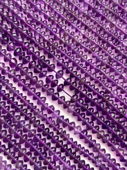 Natural Amethyst Smooth Rondelle Beads 13" Strand