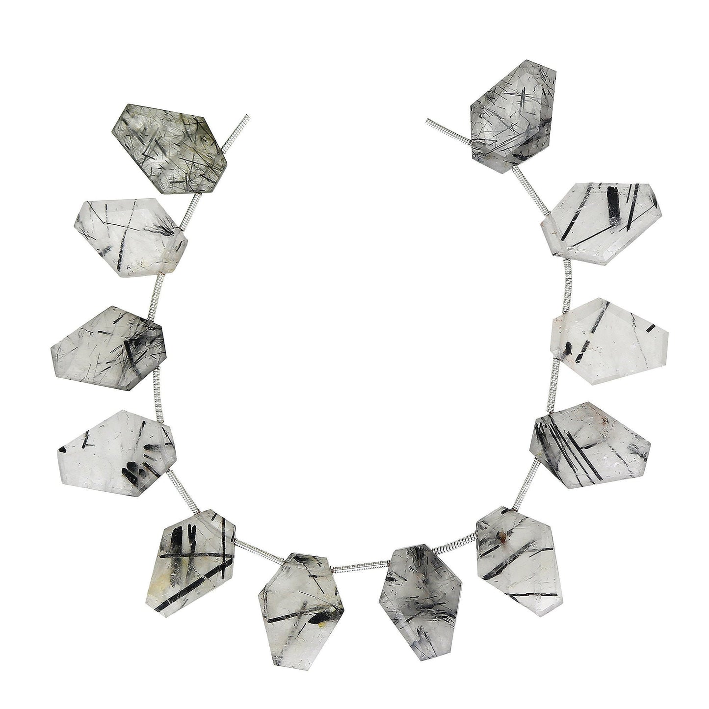 12 Black Rutile Coffin Gemstone Beads | Side Drilled Briolettes