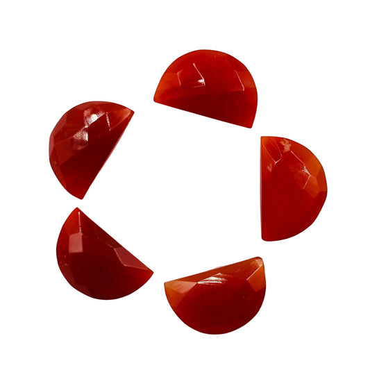 2 Pieces Natural Dark Carnelian Faceted D' Shape Semi Circle Gemstone, Size 10mmx16mm, Half Moon Shape Gemstone Briolette, SKU- BBI250