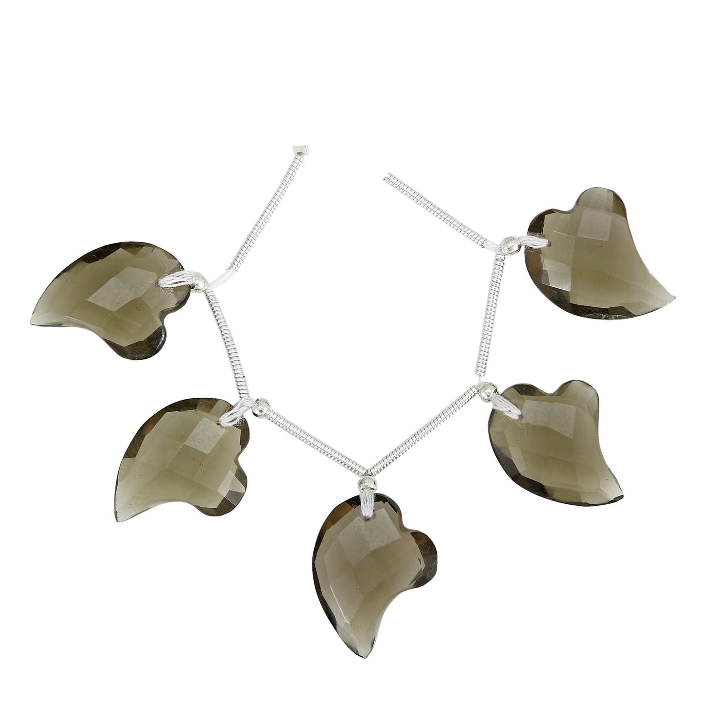 5 pcs Smoky Quartz carved HEART Shape facetted Briolette | Wholesale Natural Gemstone Beads | Face Drill | High Quality | Jewelry Making