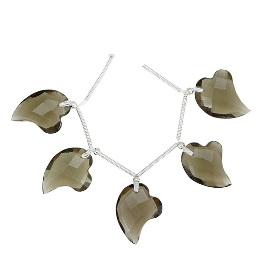 5 pcs Smoky Quartz carved HEART Shape facetted Briolette | Wholesale Natural Gemstone Beads | Face Drill | High Quality | Jewelry Making