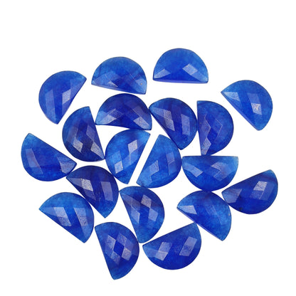 2 Pieces Blue Quartzite Faceted D' Shape Gemstone, Size 10mmx16mm, Hand Carved Briolette, Half Moon Shape Gemstone, Quartzite Beads, SKU-227