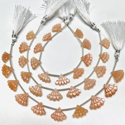 10 Pcs Natural Peach moonstone Triplet Carved Tree Shape Briolette Side Drill Beads Size 13x16x5mm fancy shape briolette for jewelry making